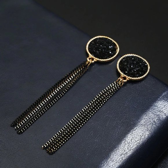 Jewelry - Black & Gold Chain Drop Earrings for Women